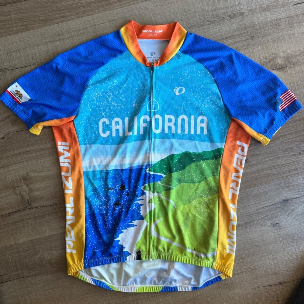 Pearl Izumi Select Custom Men California Cycling Jersey Blue Orange Large L